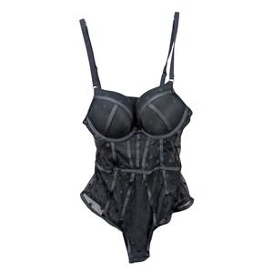 Secret Possessions Bodysuit‎ Size 32B Black Mesh Sheer Lingerie Sweetheart Goth